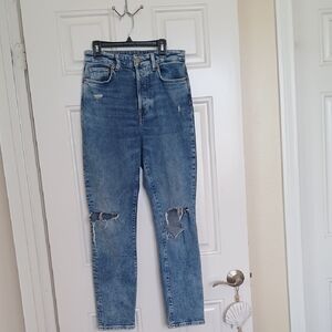 High-Rise Distressed Blue Mom Jeans